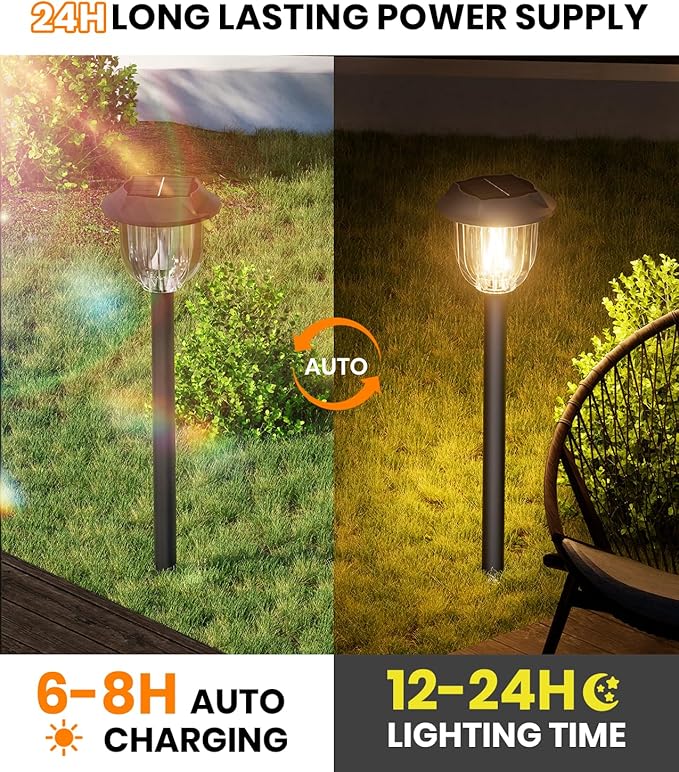 AOSEA LED Solar Lights for Outside,Bright 6 Pack Solar Lights Outdoor IP65 Waterproof,Landscape Lighting,Garden Decorative for Yard,Patio,Walkway,Sidewalk,Driveway,Lawn (Warm)