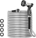 SPECILITE 125ft 304 Stainless Steel Garden Hose Metal, Heavy Duty Water Pipe with Nozzles for Yard, Outdoor - Flexible, Never Kink & Tangle, Puncture Resistant (Sliver)