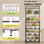 Plant Stand Indoor Outdoor Heavy Duty Metal - 68.4" Tall 4-Tier Shelf for Multiple Plants, Flowers, Rustproof Black Storage Rack for Patio, Balcony, Living Room, Garden, Includes Hooks&Adjustable Feet