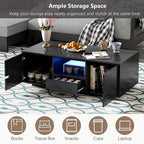 Modern High Gloss LED Coffee Table 47.2-Inch Wooden Center Cocktail Table with Storage & 16 Colors LED Light for Living Room, Black