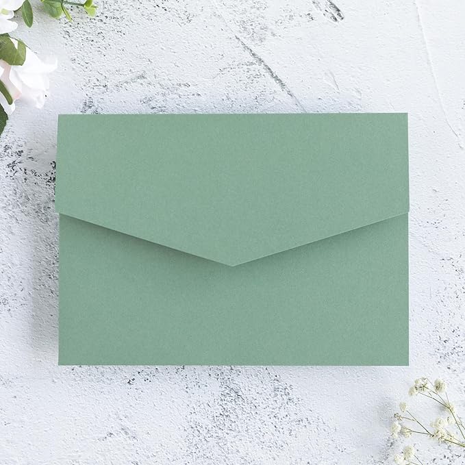 20 PCS Sage Green Tri-fold Laser Cut Wedding Invitation Pockets for 5x7 Wedding Cards Bridal Shower Engagement Quinceanera Invitation