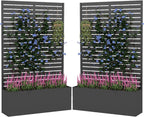 2PCS Metal Planter Box with Trellis,70.9"x47.2"x15.7" Raised Garden Bed with Drainage Holes, Privacy Planters for Outdoor, Garden Bed for Climbing Plants,Vegetables,and Vines, Black-louvered