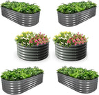 A ANLEOLIFE 6-Pack 4X4X1.5ft & 6X2X1.5ft Deep Root Galvanized Raised Garden Beds Outdoor for Planting Vegetables Flowers Herb, Quartz Grey