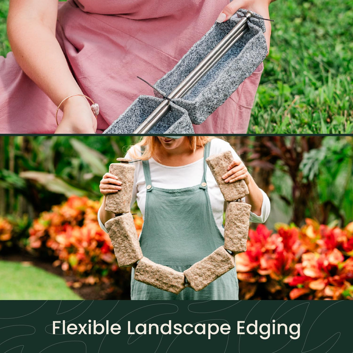 Beuta Landscape Edging | Garden Edging Border | Faux Stone Bricks for Lawn edging, Flower beds, Pathways & Yard Edging– 40 Packs | Each Section Has 6 Bricks 48"L x 4"W x 2.25"H |120 Spikes |Sandstone