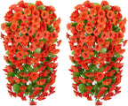 HyeFlora Artificial Fake Fall Hanging Flowers Plants for Outdoor Outside, 2PCS Faux Silk Orange Morning Glory Trailing Vines UV Resistant Look Real for Home Planter Porch Patio
