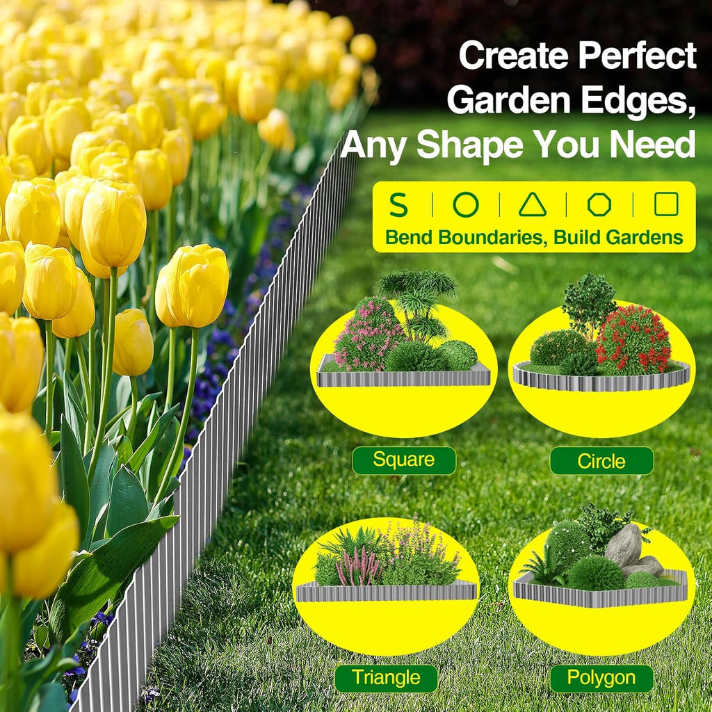 MIXC Corrugated Metal Garden Edging, Landscape Border for Lawn, Flower Bed & Paver (Silver, 8 Inch × 25FT)