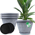 16 Inch Large Planter Pot for Plants Indoor Outdoor, 4 Pack Plastic Flower Pots with Drainage Hole & Tray, Modern Decorative Garden Pot with Saucer, Plant Container for House