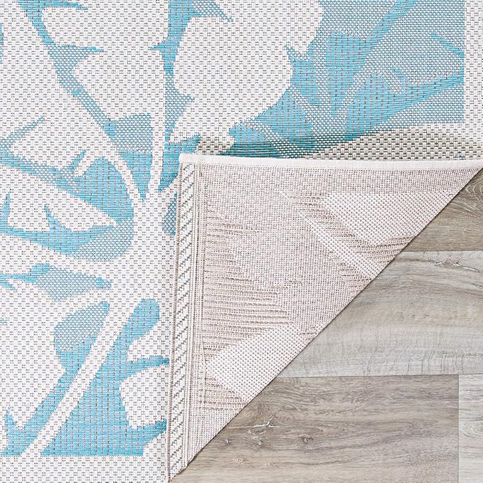 Couristan Monaco Indoor Outdoor Area Rug – Coastal Flora 2'3" x 7'10" Runner in Ivory Turquoise – Flatwoven, Hose Washable, Pet Friendly Rug for Patio, Porch and Home Decor