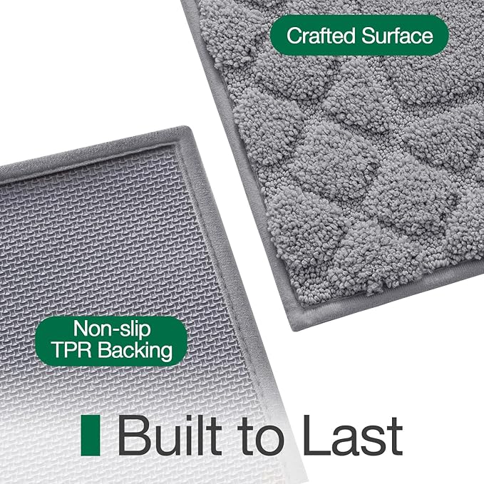 LUMI Bathroom Rugs, Ultra Soft Absorbent Bath Mat for Shower, Non Slip Washable Bath Rugs with Rubber Backing, Microfiber Plush Quick Dry Floor Mat for Bathtub, Floor, Grey, 17x30