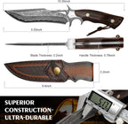 Handmade Damascus Hunting Knife,10.4"Fixed Blade Bowie Knife with Leather Sheath,Real Damascus Steel Knives with VG10 Core &Wood Handle,EDC Full Tang Knives for men women, Adventure,Survival,Hiking,Camping