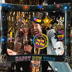 2026 New Year Photo Booth Inflatable Frame Kit, 30Pcs Colorful Neon New Years Photo Booth Props with Inflatable Picture Frame for New Year Eve Party Selfie Props Supplies
