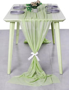 MDS Halloween Chiffon Table Runner - 12 Pack, 29 x 170 Inches, 14ft Each - Sheer Spooky Table Runners for Haunted House Parties, Trick-or-Treat Tables, Witchy Décor, Wedding & Events - Sage Green