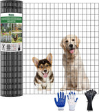 48 in x 50 ft Welded Wire Mesh Fence, 2 in × 3 in 15GA Black PVC Coated Garden Fencing Roll, Dog Barrier for Vegetable Yard, Poultry Netting,Heavy-Duty Border Fencing
