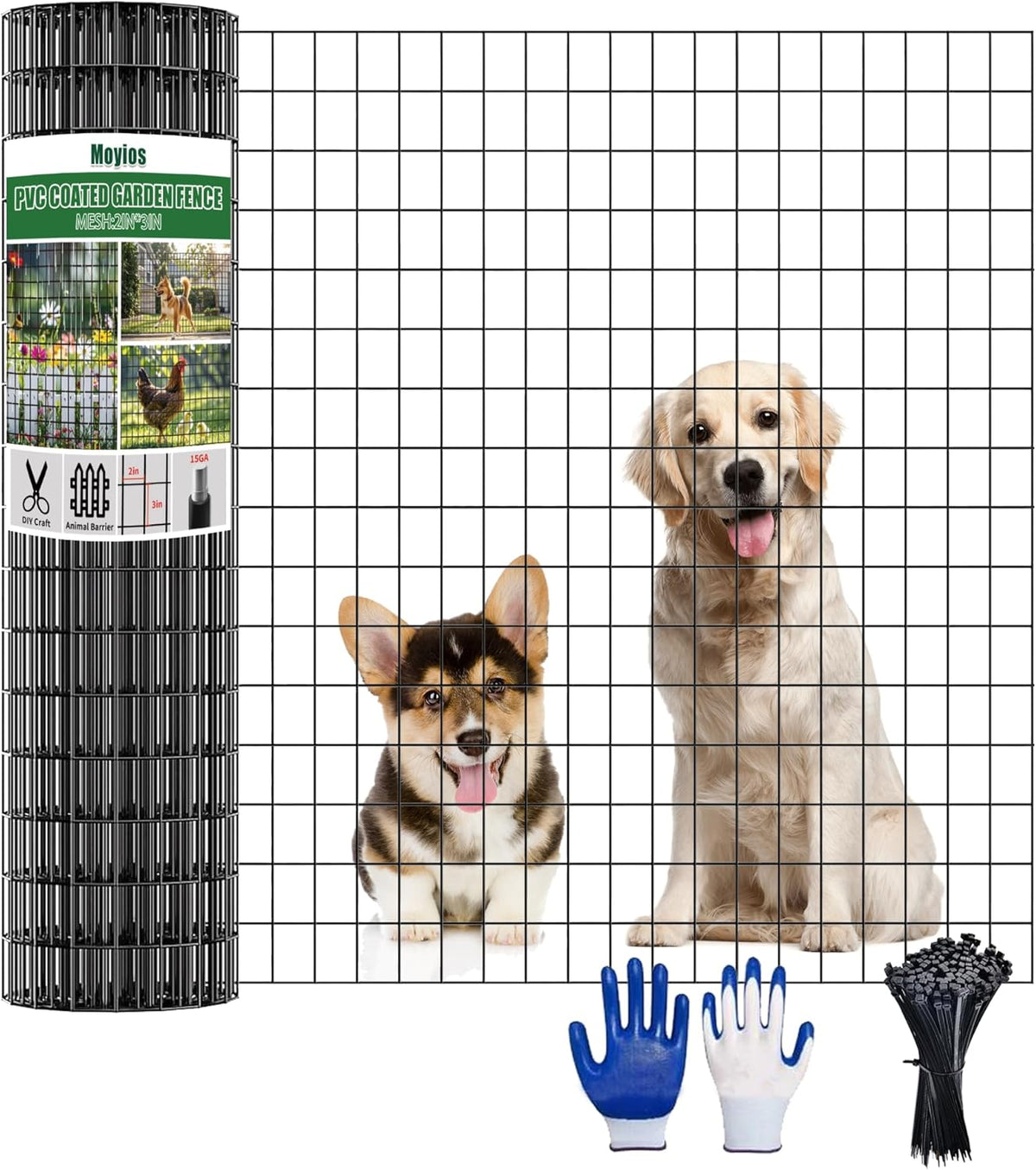 48 in x 50 ft Welded Wire Mesh Fence, 2 in × 3 in 15GA Black PVC Coated Garden Fencing Roll, Dog Barrier for Vegetable Yard, Poultry Netting,Heavy-Duty Border Fencing