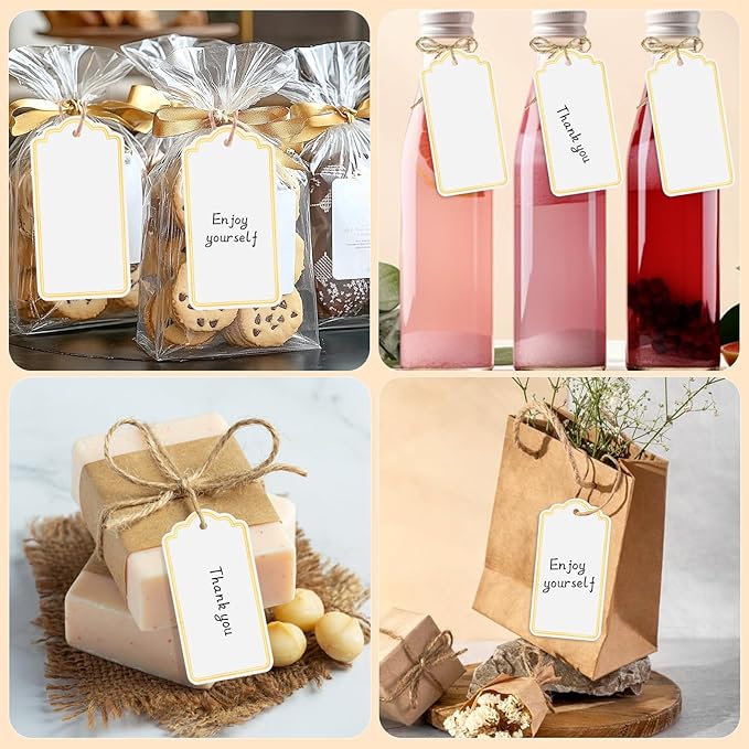 120 PCS Gift Tags with String Gold Foil Metallic Gift Tags Writable Blank Tag for Baby Shower Birthday Wedding Presents Labeling DIY Craft Project Christmas Stocking Stuffers 3.5''×2''