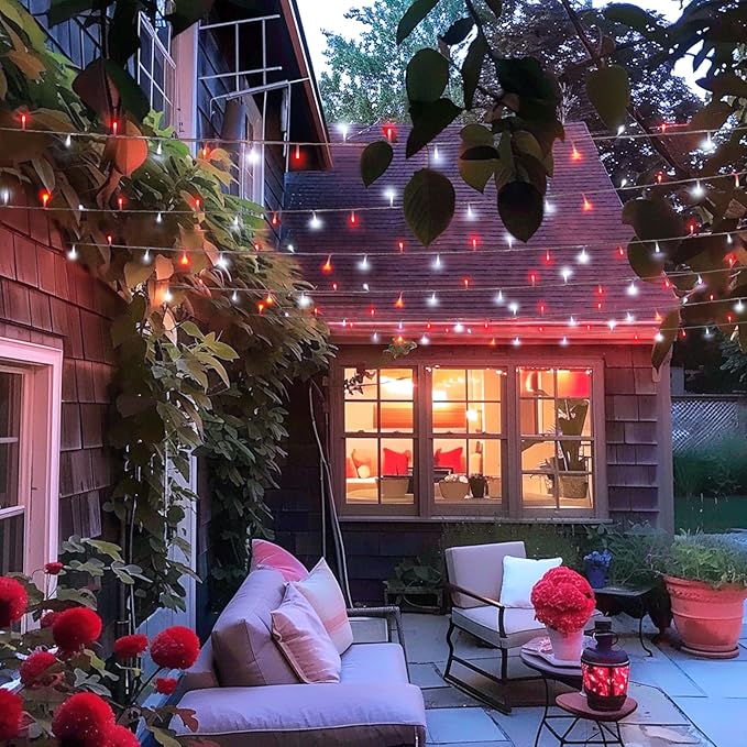 JMEXSUSS 132ft Red and White Christmas Lights Outdoor with Remote, 400 LED String Lights Indoor Plug in with Remote, 8 Modes Christmas Fairy Lights for Bedroom Tree Party Christmas Decorations