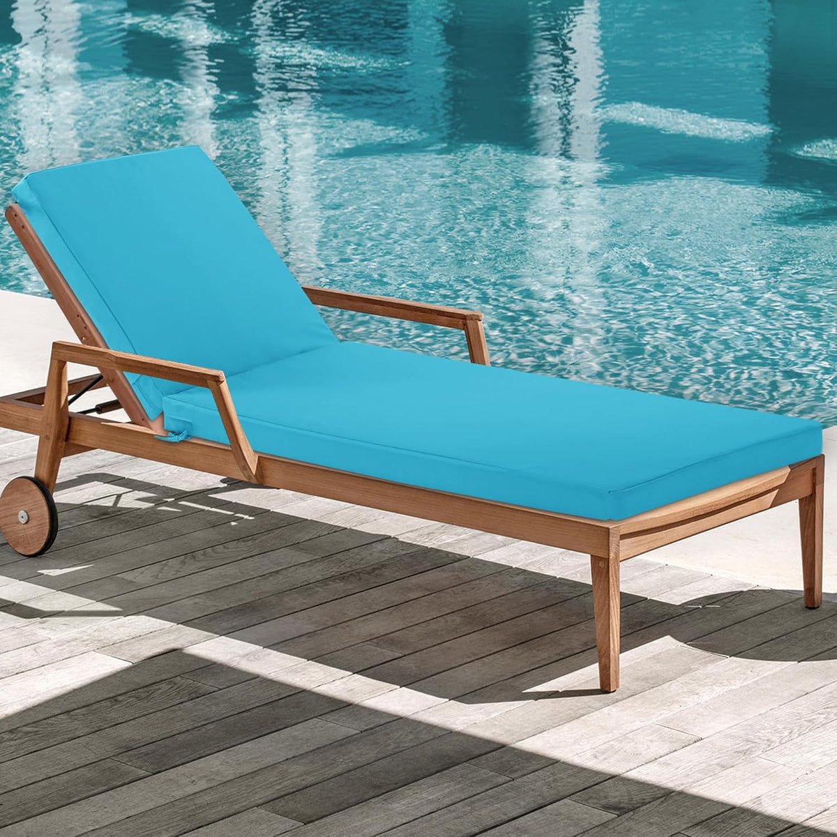 Chaise Lounge Cushions Outdoor - Waterproof and Fade Resistant Sun Lounger Replacement Cushions - Patio Lounger Pads with Removable Cover for Pool, Deck, Lawn, 72 x 21 x 3 Inch, Teal