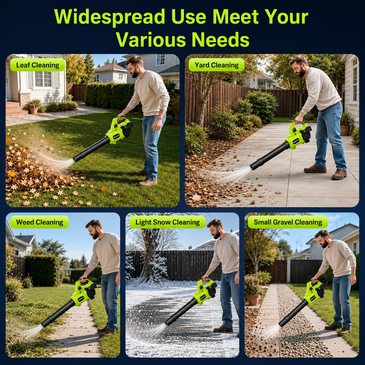 Cordless Leaf Blower with 2 x 4.0Ah Batteries and Fast Charger, 20V Lightweight Handheld Electric Blower, 3-Speed Battery Powered Blower for Patio, Driveway, Lawn Care, Dry Leaves and Light Debris