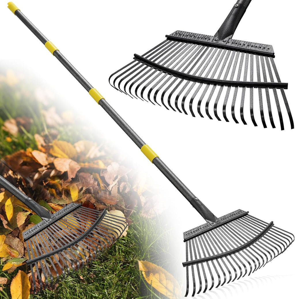 Rake for Leaves: Heavy Duty Metal Leaf Rake with 25 Tines- 18" Wide Head, 79" Splicing Handle, Durable Steel Yard Lawn, Garden,Camping Clean Gardening Tools for Thatch Grass Leaves Gravels Mulch