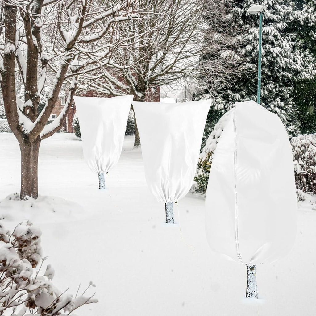 Homimp Plant Covers Freeze Protection, 2 Pack Frost Covers with Zipper Drawstring (71" x 47.3") Plant Protection Cover Bags for Outdoor Winter Frost Cold Weather Shrubs Trees Jacket Covers(White)