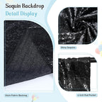 SquarePie Sequin Backdrop Less See Through Thick Background Glitter Curtain for Halloween Party 7FT x 7FT Black
