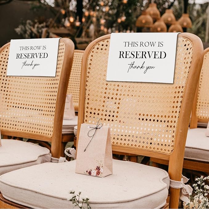 Reserved Seating Chair Signs, This Row Is Reserved Pew Cloths Seating Placeholder for Church Pews, Wedding Decorations for Reception Parties Celebrations Event Meetings (White, 4 PCS)