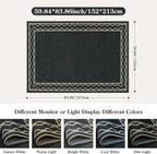 OJIA Easy Jute Washable Rugs 5x7 Outside Rug, Modern Outdoor Patio Rug for Living Room Wavy Border Indoor Outdoor Rug Farmhouse Non-Slip Black Carpet Geometric Area Rug for Backyard Dining Room