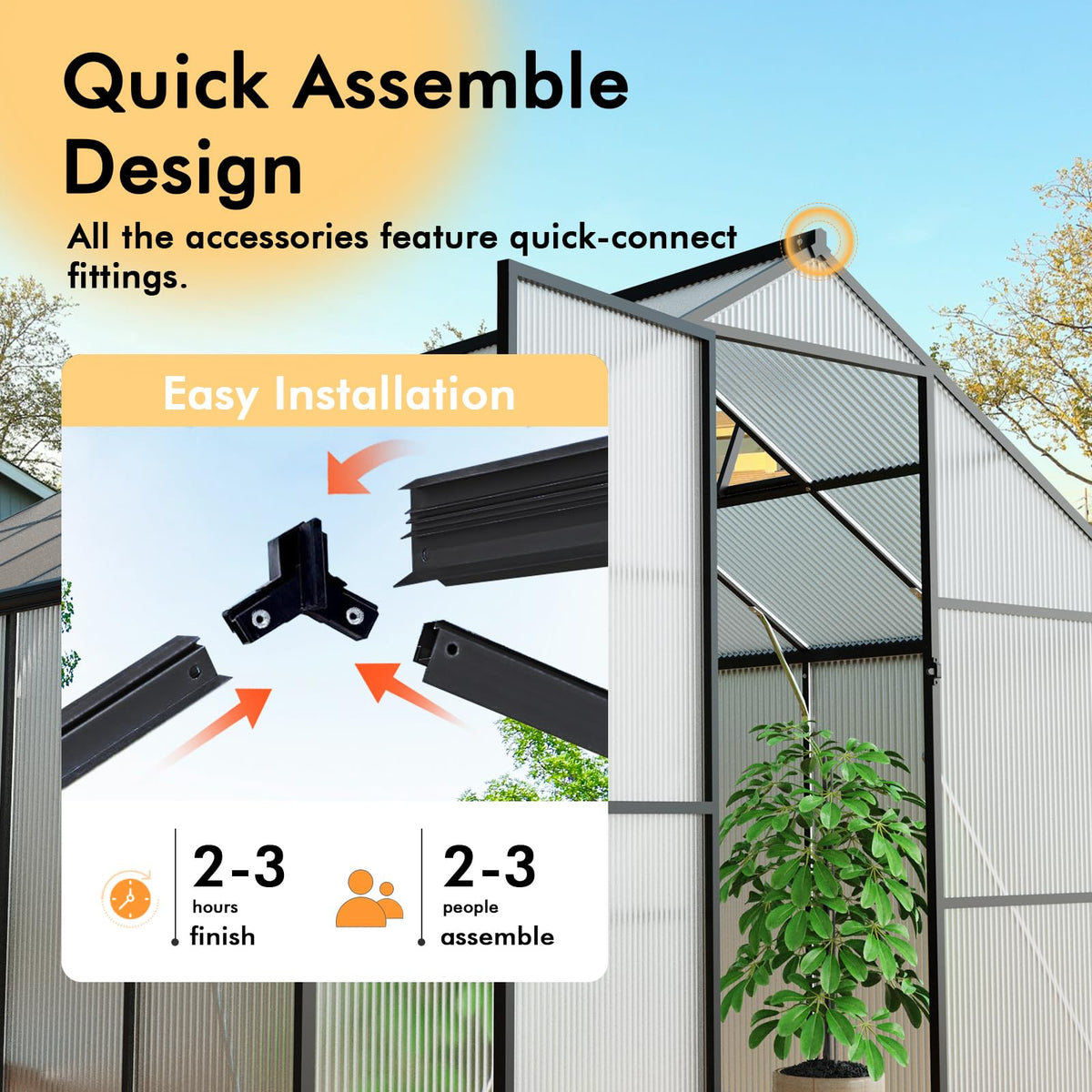 8X10FT Enhanced Aluminum Walk-in Greenhouse for Outdoors with Thermometer