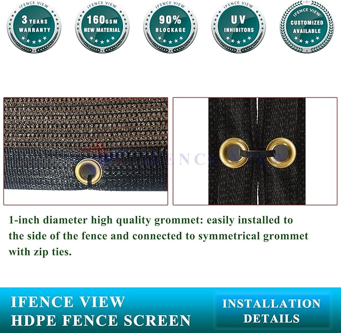 Ifenceview 6'x1' to 6'x100' Brown Shade Cloth Panels Fence Privacy Screen Fabric Mesh Net for Construction Site Yard Driveway Garden Railing Pool Balcony Canopy Awning 160 GSM (6' x 99')
