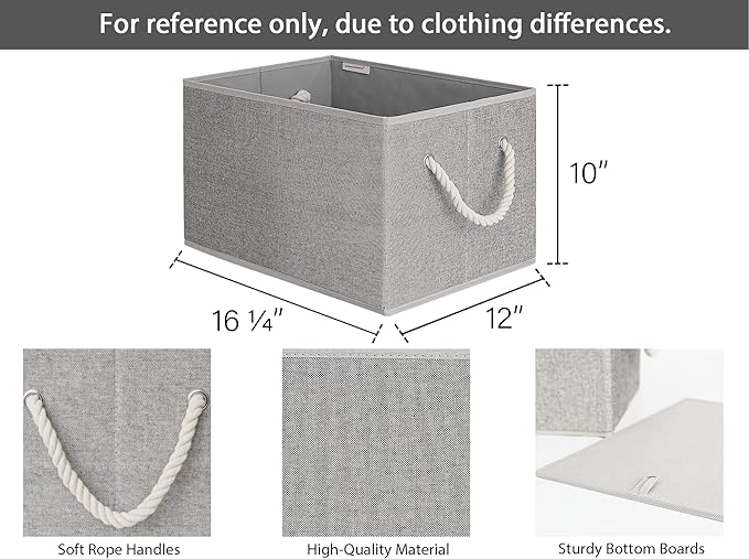 StorageWorks Storage Baskets for Shelves, Foldable Fabric Closet Storage Bins with Handles, Fabric Storage Bins Clothes Organizer, Gray, 3-Pack, Extra Large