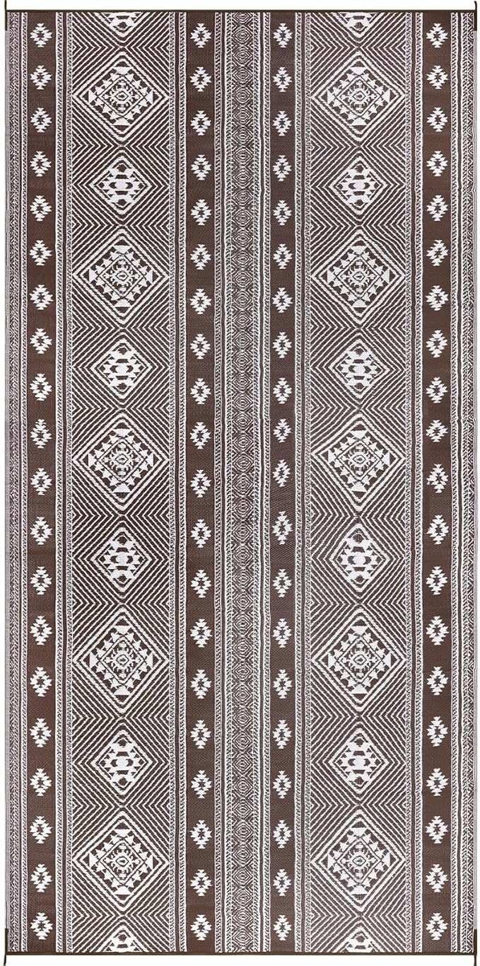 Outdoor Rug 9x18 for Patio Waterproof Patio Rugs Outdoor Mats for Front Porch,Beach Mat,Reversible Plastic Camping Rugs,Camper Rugs for Outside,RV,Deck,Balcony,Backyard,Boho Brown
