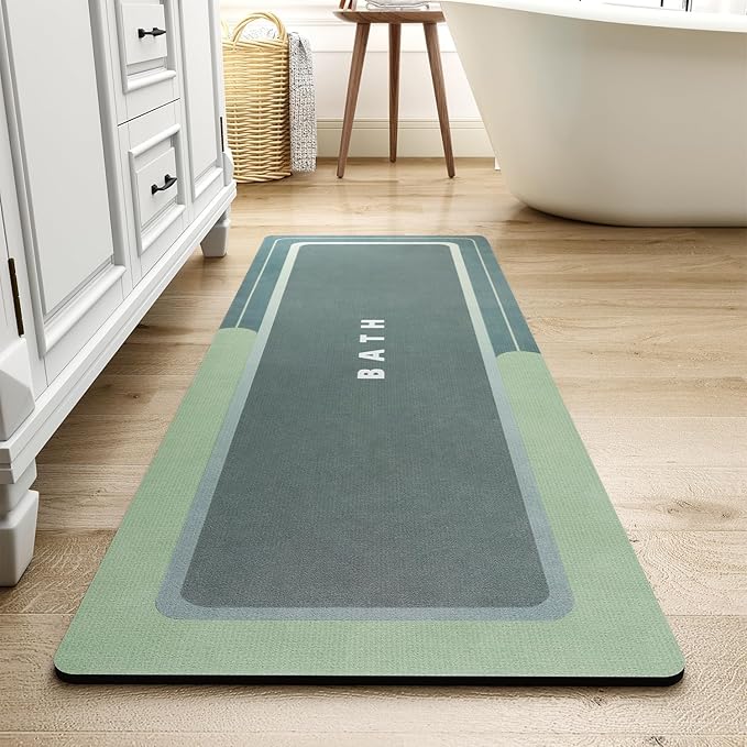 MontVoo Non Slip Super Absorbent Stain Resistant Quick Dry Thin Bath Mat - 17"x50" Green