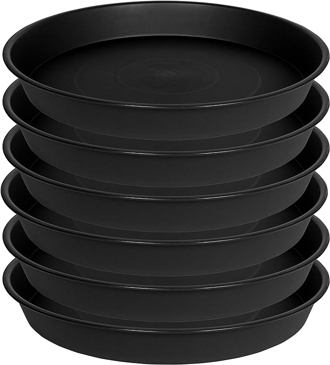 6 Pack of 12 inch Plant Saucer, Heavy Duty Plastic Plant Saucer 12 inch Round, Plant Tray for Pots, Flower Saucers for Indoors, Garden Plate Bowls, Trays for Planter 10"/11"/12" (Black)