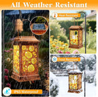 Sunflower Solar Lanterns Outdoor Waterproof, Metal & Glass Hanging Lights Garden Decor, Birthday Gifts for Women Mom Grandma Mothers Day, Decorative Lights for Outside Yard Patio Backyard Porch