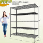 REIBII 45.5''W Storage Shelves Wire Shelving, 5 Tier Pantry Shelves for Storage Rack, Adjustable Metal Shelving for Pantry Kitchen Steel Shelving, 45.5" W x 71" H x 17.7" D