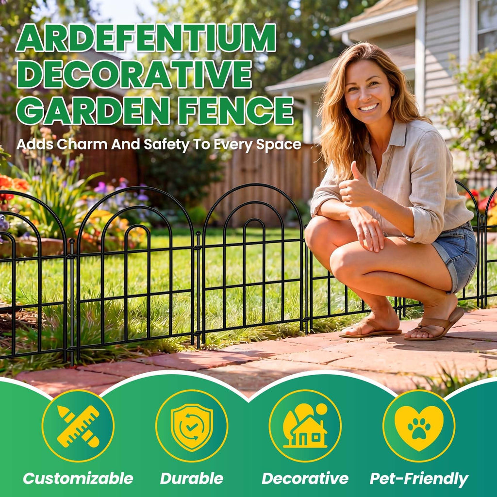 ArdeFentium Garden Fence Panels – 17"(H)x 10.83ft Arched Fencing with Tool-Free Install, Metal Fence Panels Rustproof Outdoor Barrier for Yard, Patio, Flower Beds, Dog Barrier, Decor and Garden Edging