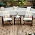 3 Pieces Patio Furniture Set, Outdoor Rocking Chairs Set of 2, Wicker Cushioned Patio Rocker with Side Table for Porch, Garden, Poolside & Deck, Beige
