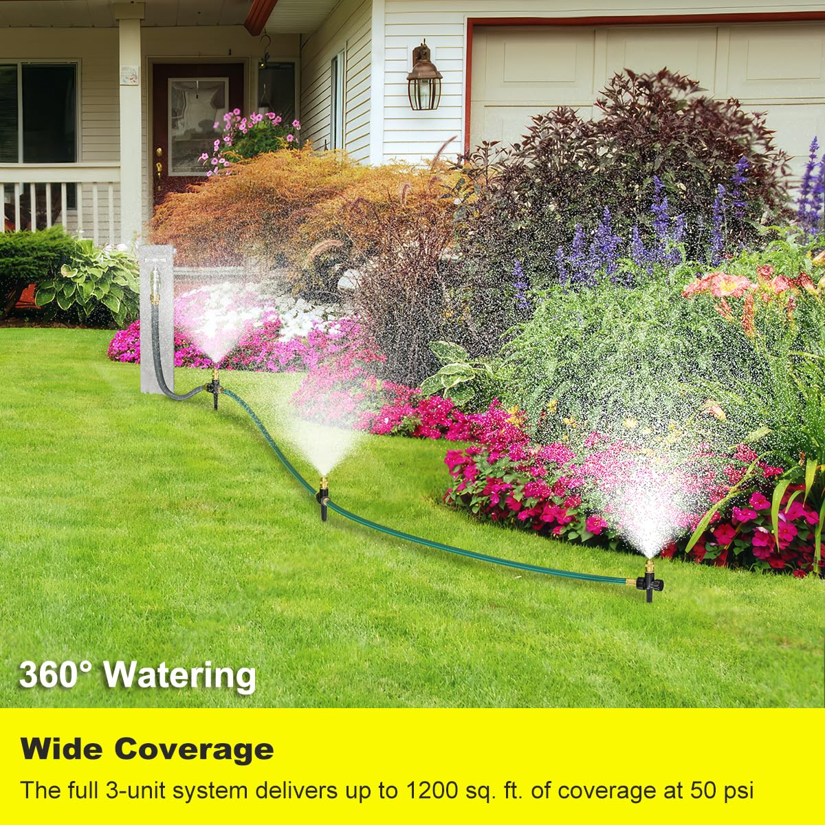 FANHAO Above Ground Irrigation Garden Sprinkler System, Metal Adjustable Garden Sprinkler Set, 360 Degree Large Area Coverage Irrigation Kit for Lawn, Patio, Flower Bed & Garden