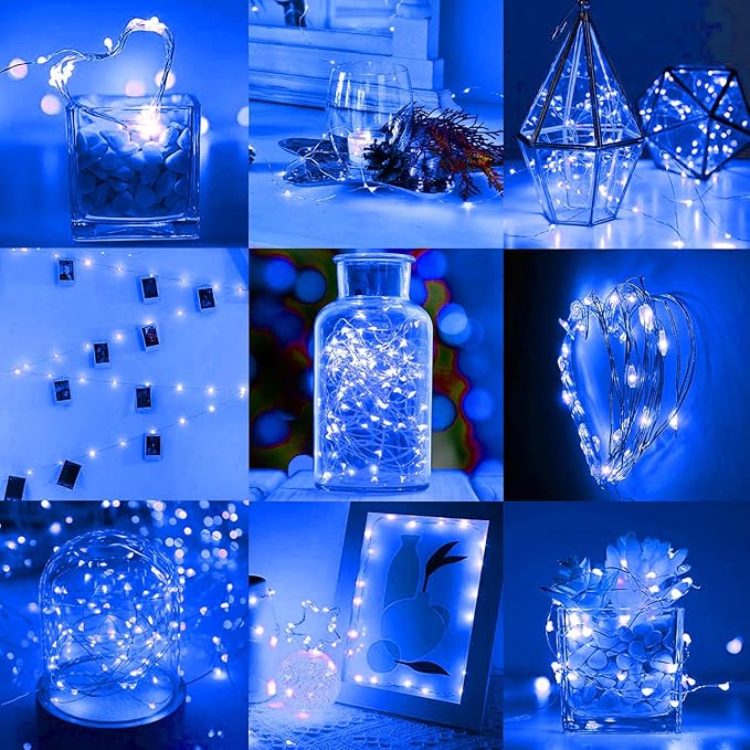 Blue Led Fairy Lights Battery Operated, 12 Pack LED Mini String Lights, 7FT 20LED Silver Wire Firefly Starry Moon Lights for DIY Fairy String Light for Gender Reveal Party Wedding Christmas Decor