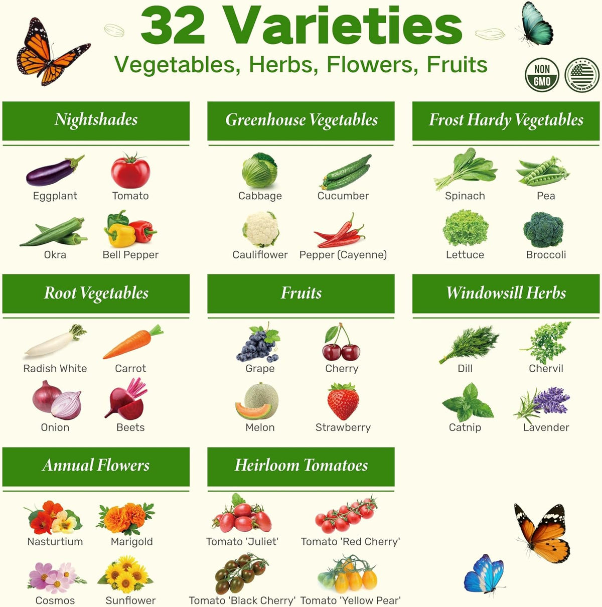 Lush&Dew Year-Round USDA Zone 6 Heirloom Survival Seed Kit, 32 Varieties 32,000+ Seeds for Planting Vegetables Herbs, Gardening Gifts for Women Men, Raised Garden Bed, Greenhouse Indoor Outdoor