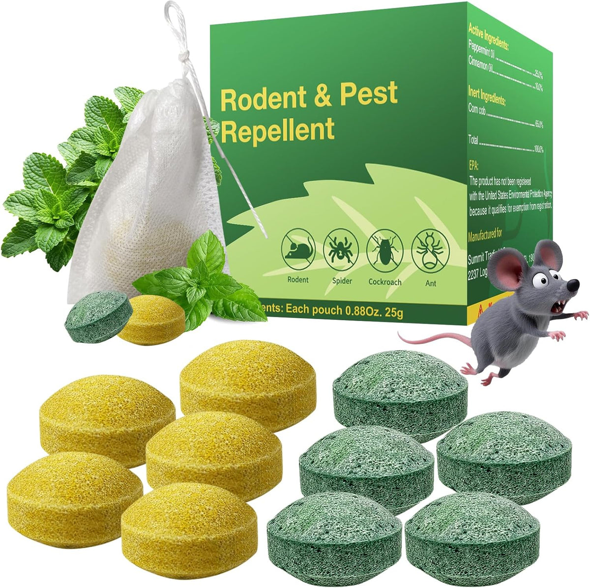 Rodent Repellent with Peppermint Oil – Mouse & Squirrel Deterrent for Car Engines, Garage, Attic – Rat/Mole/Mice Repellent – Indoor Outdoor Use – Alternative to Mouse Trap & Moth Balls.(80 Pack)