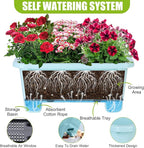 Oliz Self-Watering Rectangle Planter Boxes 8-Pack, 15.7-Inch Window Box Planter with Drainage Holes & Trays, Pots for Vegetables, Herbs, Flowers, Garden Windowsill Balcony (Sky Blue)
