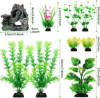 Fish Tank Accessories Artificial Plants, 9pcs Green Aquarium Decorations Plants and Cave Rock Decor Set, Aquarium Decor Plastic Plants