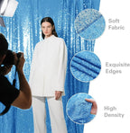 Blue Sequin Backdrop Curtain 2 Pieces 2FTx8FT Glitter Photography Backdrop for Party Wedding Birthday Christmas Decorations