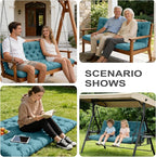 Outdoor Swing Cushions,Waterproof Swing Cushions 3 Seater Replacement with Backrest,Outdoor Thickened Bench Cushion with Ties for Porch,Patio,Backyard,Garden (Lake Blue 60 * 40 in)