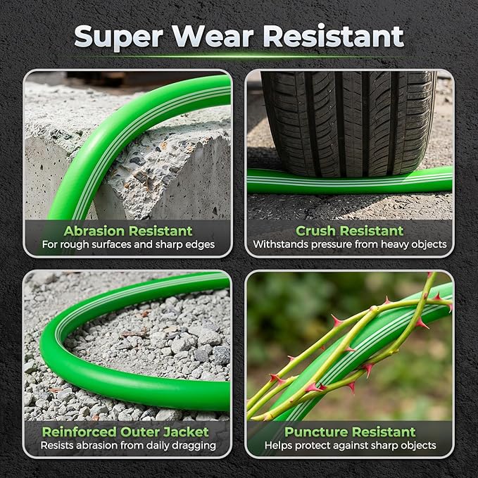 Garden Hose 50 Ft With 8-Pattern Spray Nozzle, 5/8" Lead-Free Flexible Water Hose With 3/4" Anodized Aircraft-Grade Aluminum Interface, Lightweight No-Kink Water Pipe For Lawn, Yard, Outdoor Cleaning