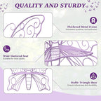49 Inch Outdoor Bench, Purple Garden Bench with Metal Frame, Weatherproof Butterfly Front Porch Benches for Lawn, Garden, Yard, Balcony