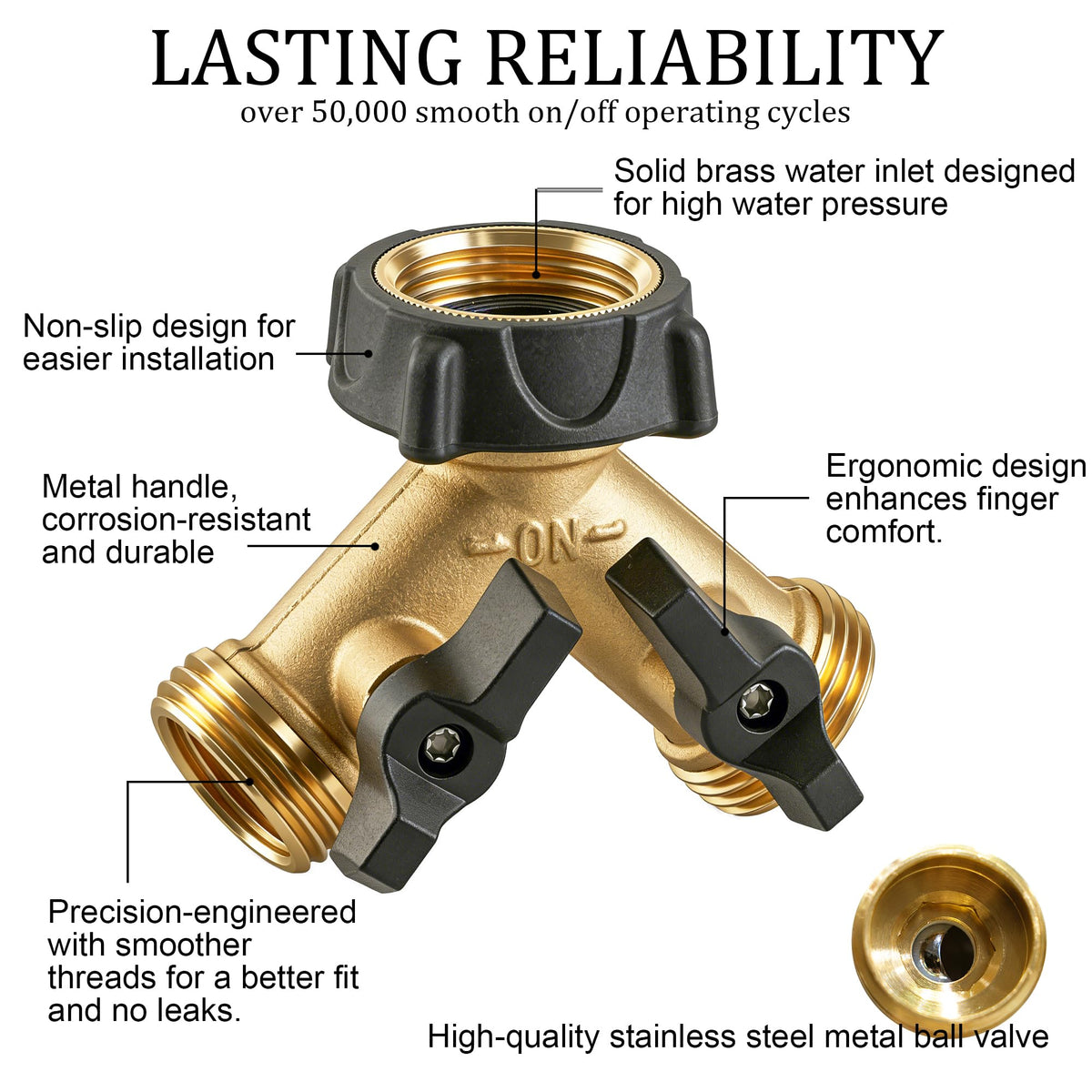 Hourleey Brass Garden Hose Splitter 2 Way, 3/4 Inch Hose Connector Tap Splitter, Hose Y Splitter, Hose Spigot Adapter 2 Valves with Extra Rubber Washers
