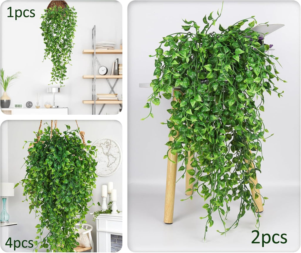RECUTMS Artificial Hanging Plants 4pcs 33Inch Fake Wall Plant Faux Eucalyptus Leaves Ivy Swag UV Resistant Plastic Greenery Indoor Outdoor Home Garden Wedding Jungle Party Patio Office Shelf Decor