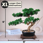 Artificial Bonsai Tree 16" Tall with Realistic Wood and Ceramic Pot Fake Plants Juniper Pine Zen Faux Plants for Home Bedroom Office Bathroom Japanese Decor
